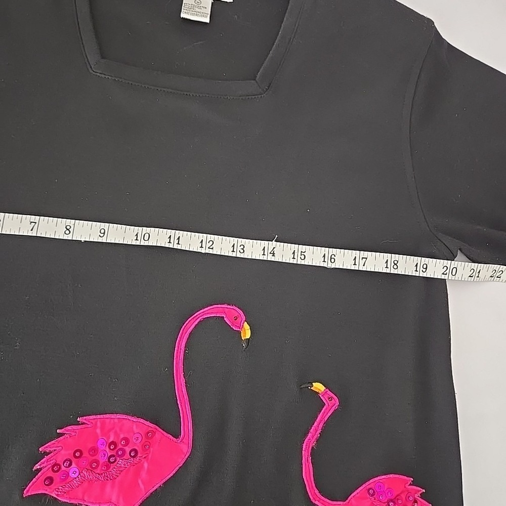 VTG Victoria Harbour Flamingo Embroidered Beaded Shirt M Coastal Beach Flare - Picture 6 of 8